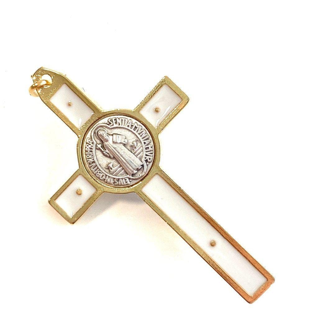 3" Saint St. Benedict White Crucifix - Exorcism - Cross - Blessed By Pope-Catholically