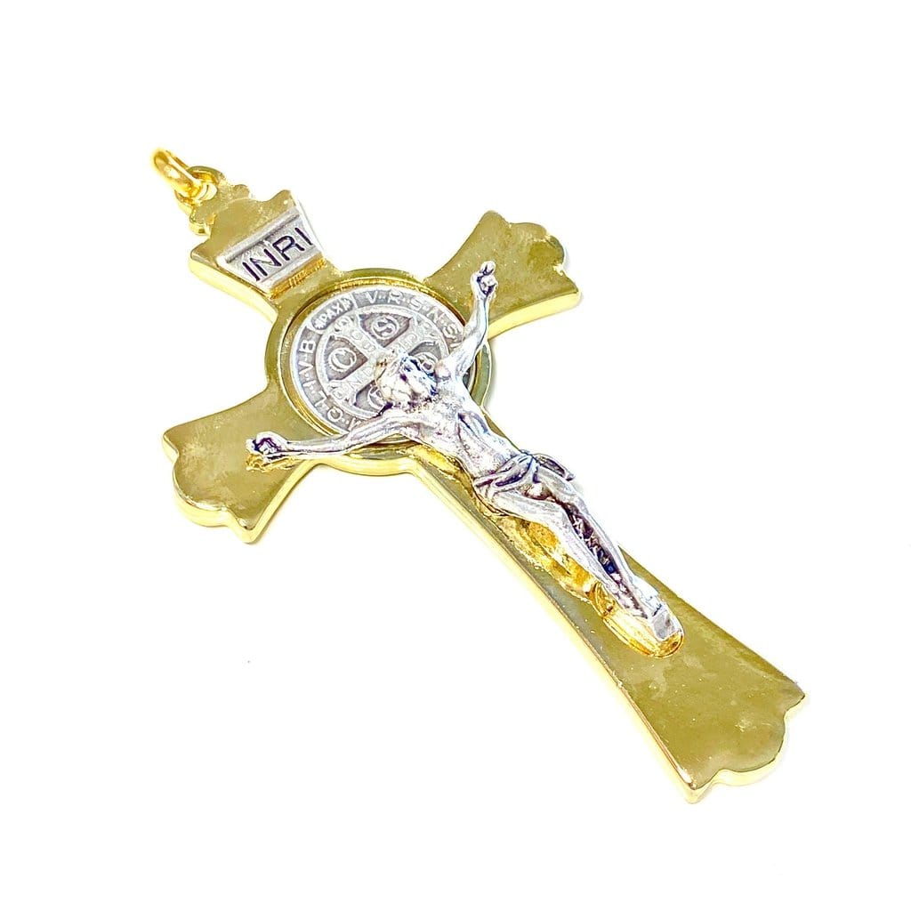 3" St. Benedict Golden Crucifix - Exorcism - Cross - Blessed by Pope-Catholically
