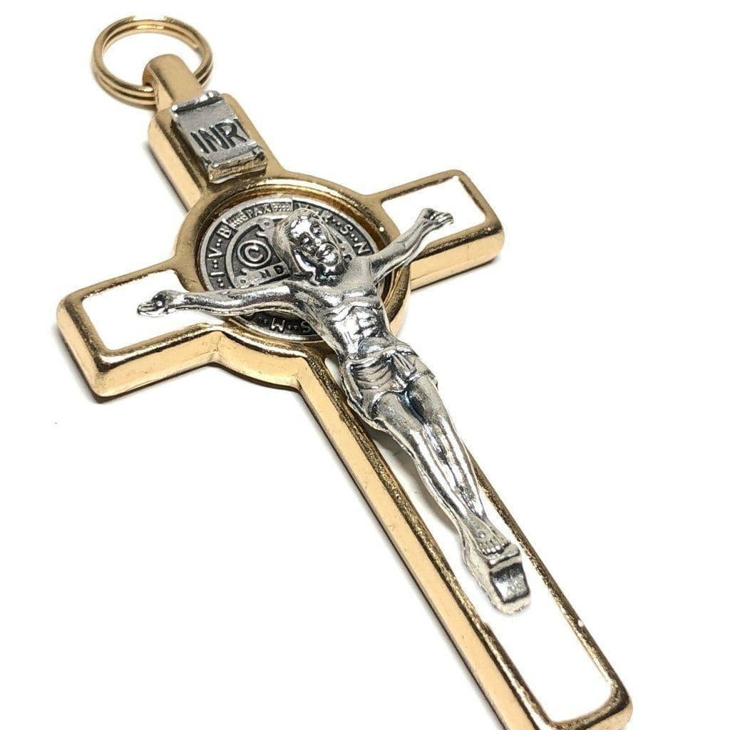 3 White St. Benedict Crucifix - Exorcism - Cross - Blessed by Pope - Benito - Catholically