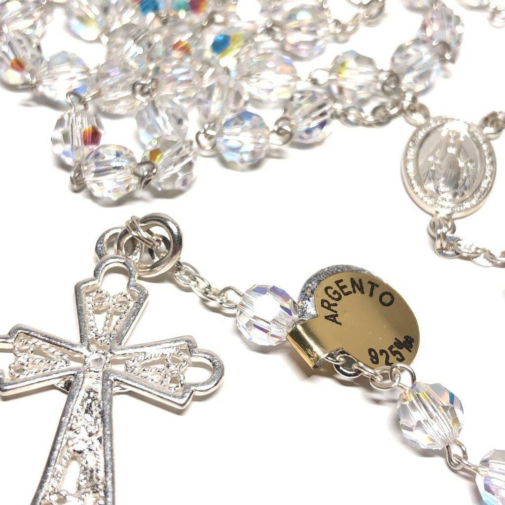 925 Silver Swarovski Crystal Ab Rosary Blessed By Pope - Blessed Virgin Mary-Catholically