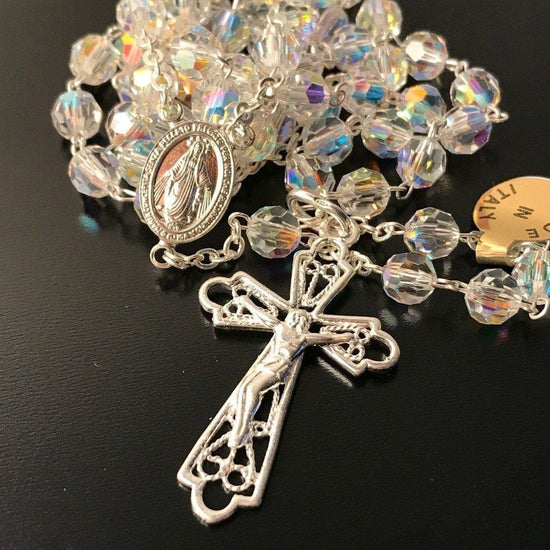 925 Silver Swarovski Crystal Ab Rosary - Blessed Virgin Mary -Blessed ...