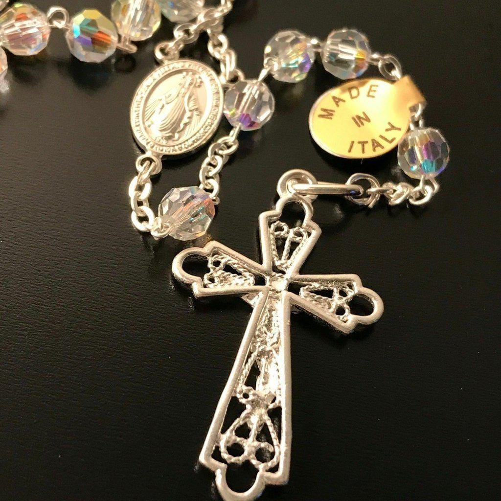 925 Silver Swarovski Crystal Ab Rosary Blessed By Pope - Blessed Virgin Mary-Catholically