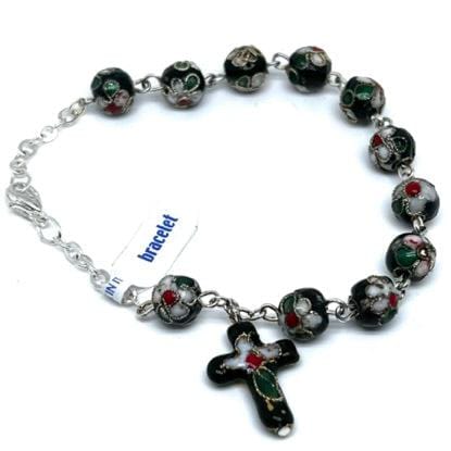Catholically Bracelet Black Cloisonne Rosary Bracelet  Blessed By Pope On Request - Glass