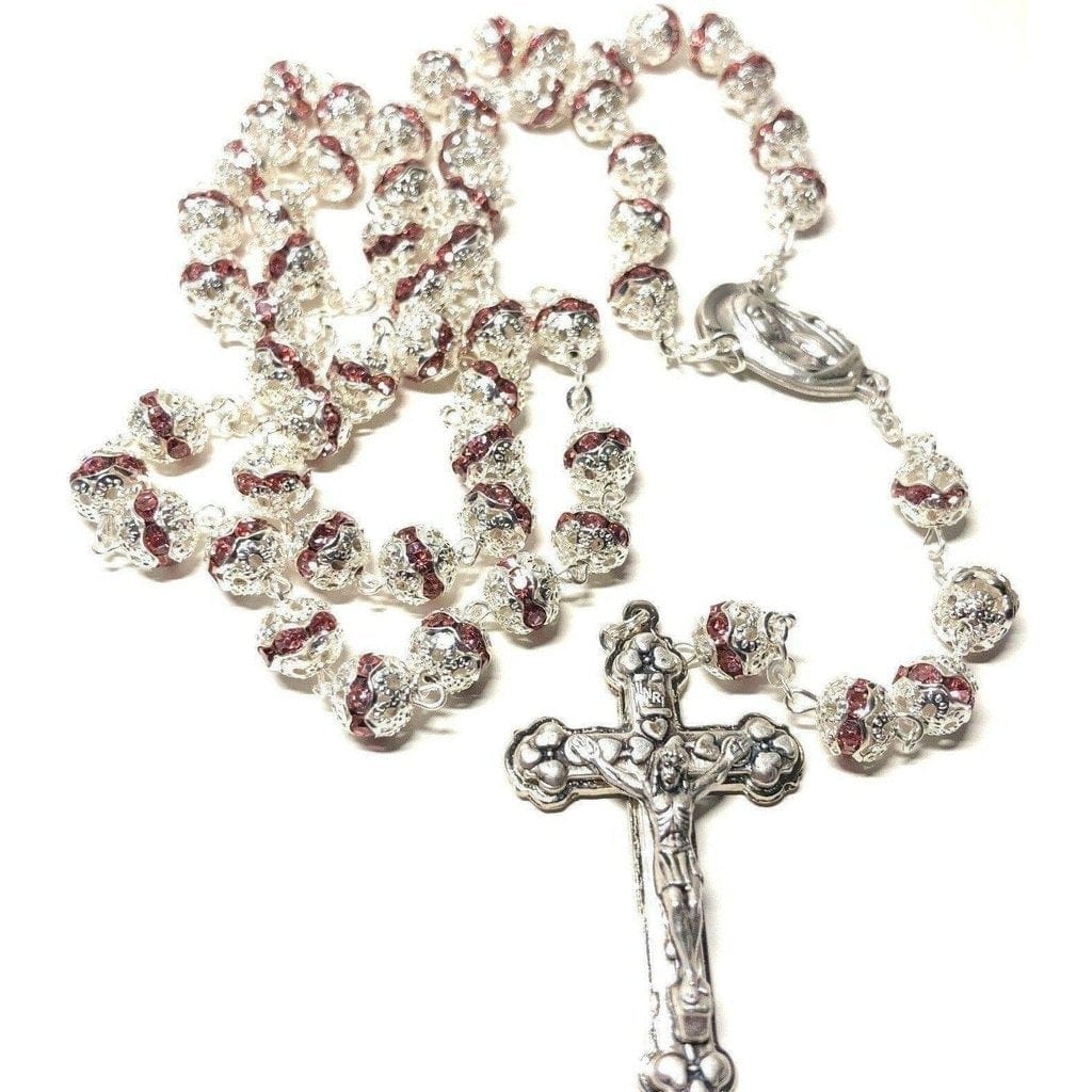 Blessed Virgin Mary - Pink Bohemian Crystal Rosary Rhinestone Blessed By Pope-Catholically