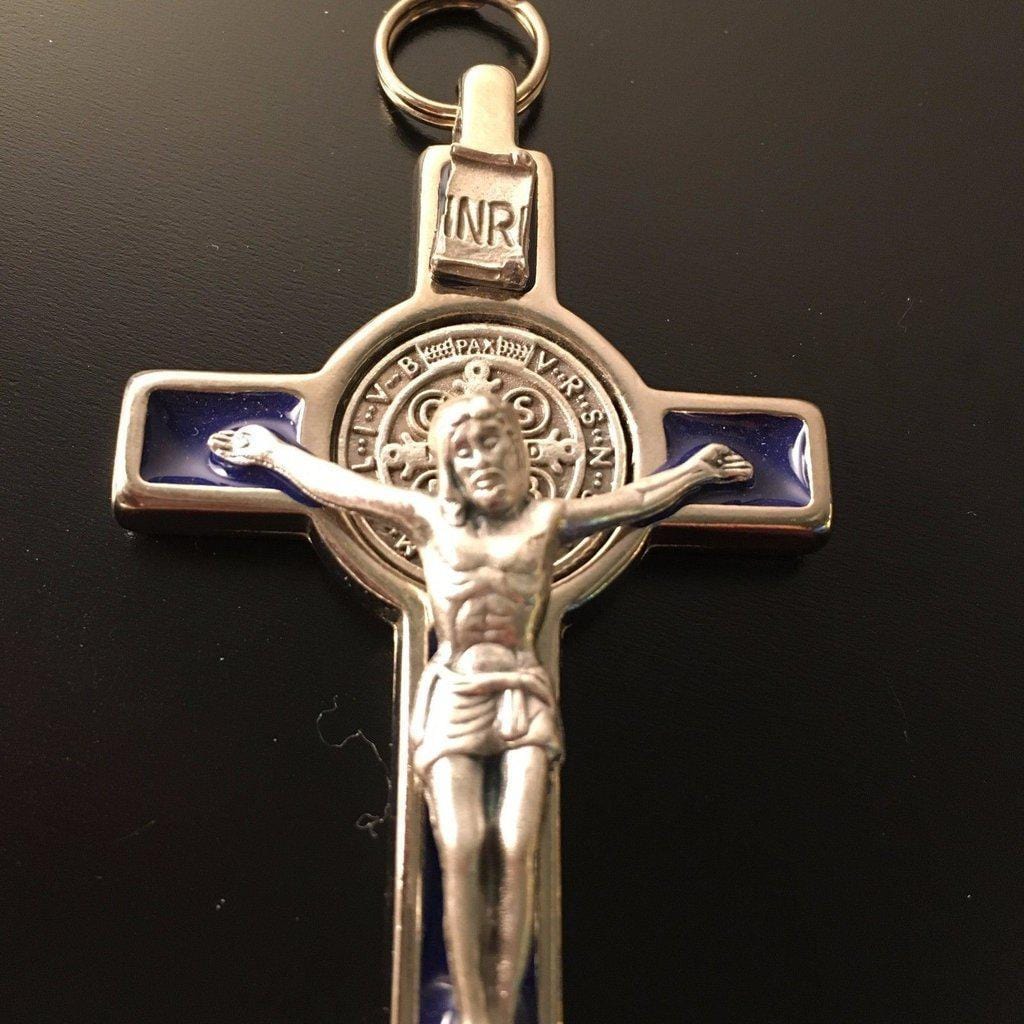 Blue 3 Saint St. Benedict Crucifix - Exorcism- Cross - Blessed - San Benito - Catholically