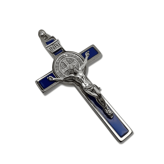 Catholically St Benedict Cross Blue 3" St. Benedict Crucifix - Exorcism - Cross - Blessed By Pope