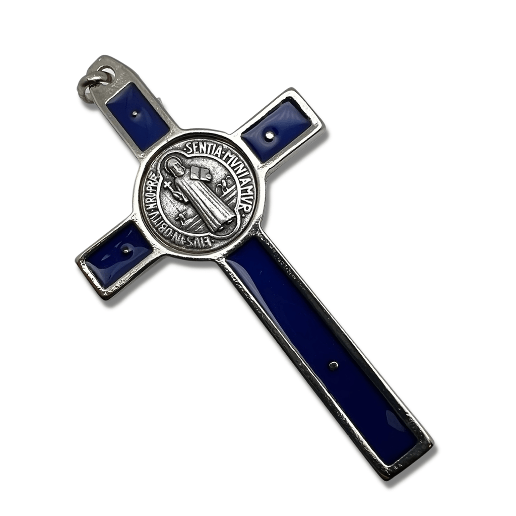 Catholically St Benedict Cross Blue 3" St. Benedict Crucifix - Exorcism - Cross - Blessed By Pope