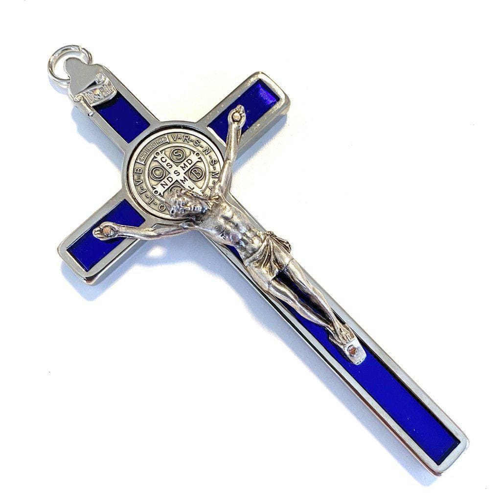 Blue 4.5" Saint St. Benedict Wall Crucifix - Exorcism Cross - Blessed By Pope-Catholically