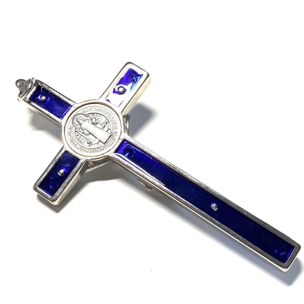 Blue 4.5" Saint St. Benedict Wall Crucifix - Exorcism Cross - Blessed By Pope-Catholically