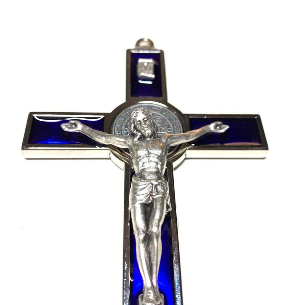BLUE 5" Saint St. Benedict Wall Crucifix - Exorcism Cross - Blessed by Pope - Catholically