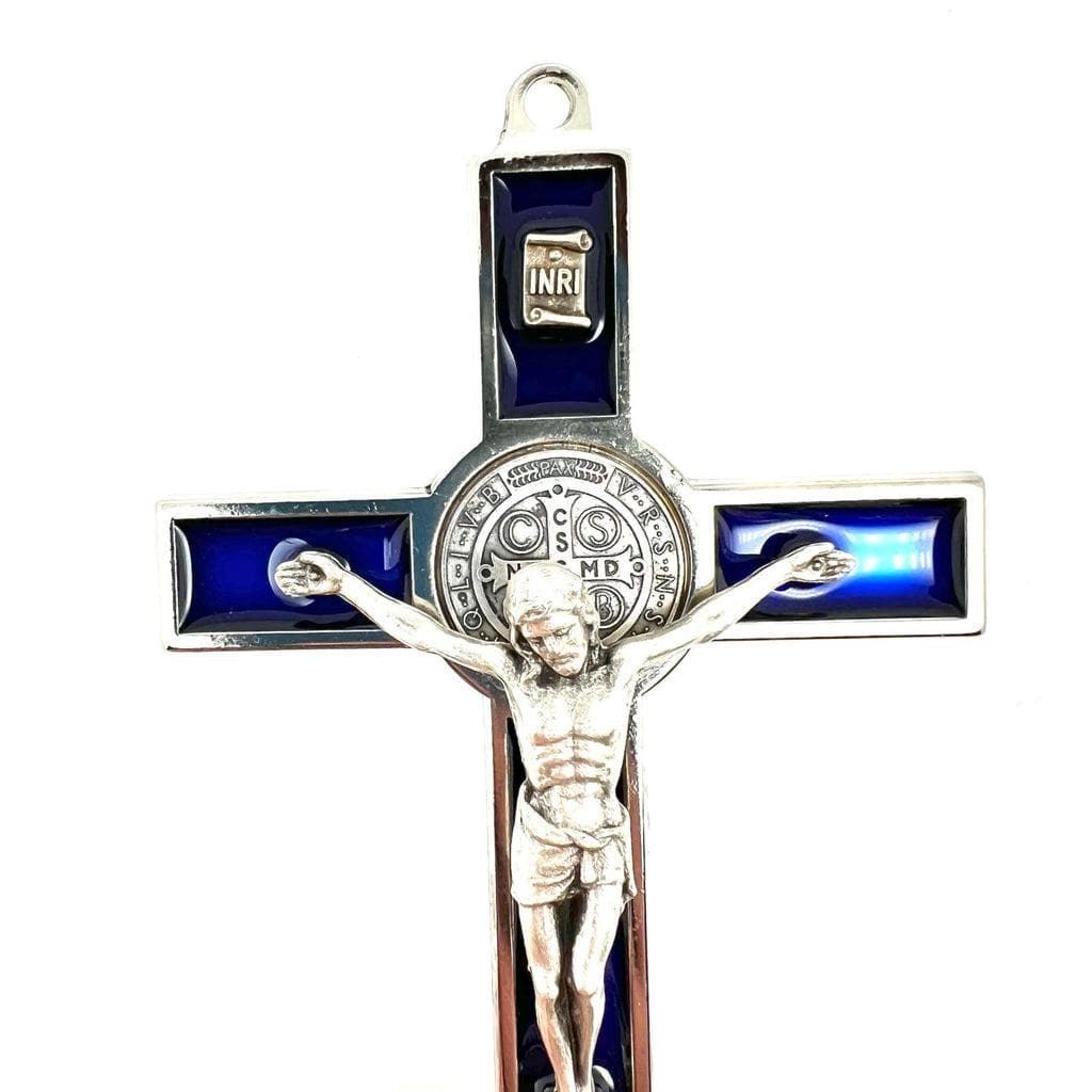 Catholically St Benedict Cross Blue 5" Saint St. Benedict Wall Crucifix - Exorcism Cross - Blessed By Pope