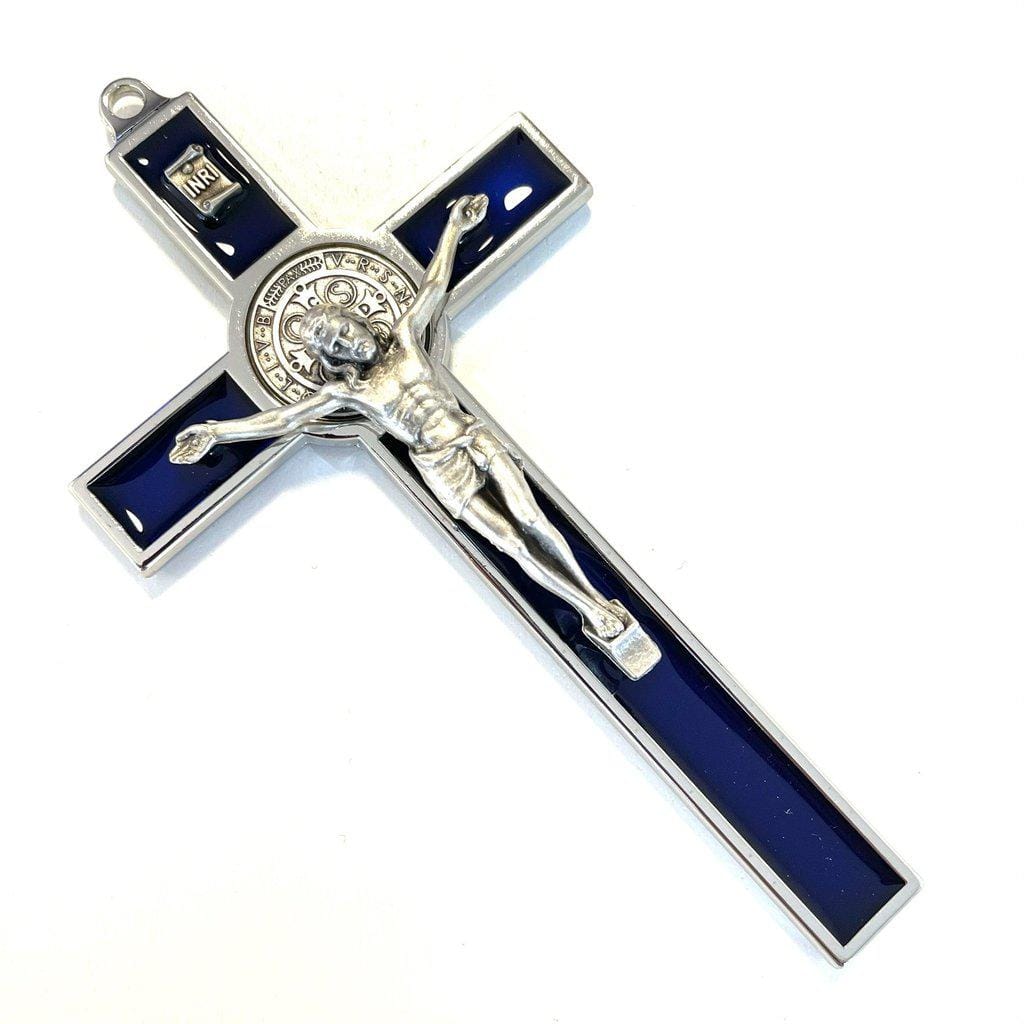 Blue 5" St. Benedict Wall Crucifix - Exorcism Cross - Blessed By Pope-Catholically