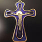 Blue -5 Wall crucifix - Blessed by Pope Francis - BRASS & ENAMEL CROSS - Catholically