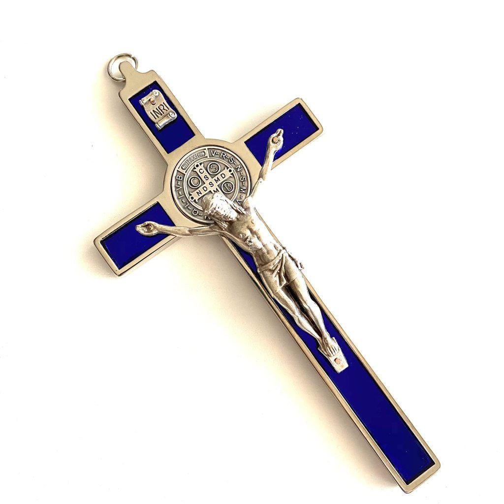 Blue 6 1/4" Saint Benedict Wall Crucifix - Exorcism Cross - Blessed By Pope-Catholically