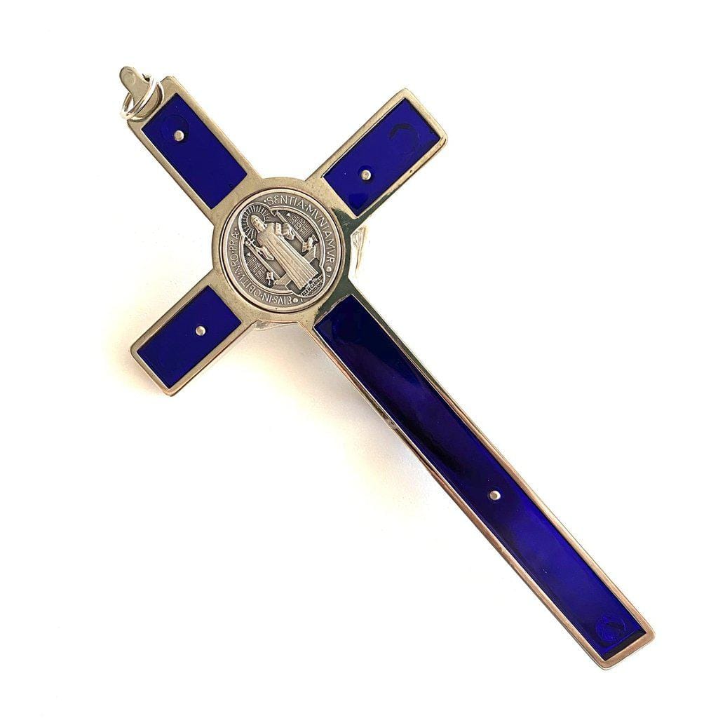 Blue 6 1/4" Saint Benedict Wall Crucifix - Exorcism Cross - Blessed By Pope-Catholically