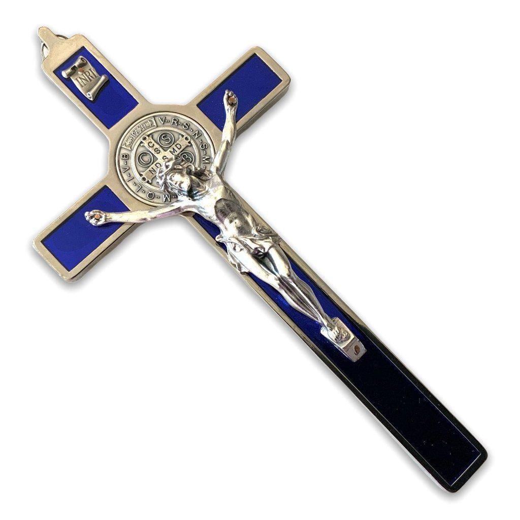 Blue 7.5" St. Benedict Cross Crucifix - Exorcism cross -Blessed by Pope-Catholically