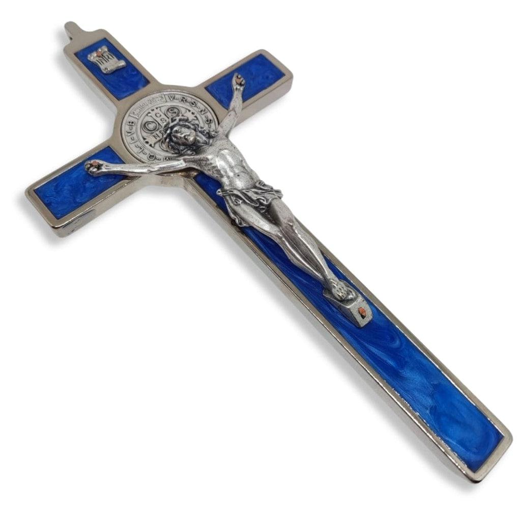 Catholically St Benedict Cross Blue 7.5" St. Benedict Cross Crucifix - Exorcism cross -Blessed by Pope