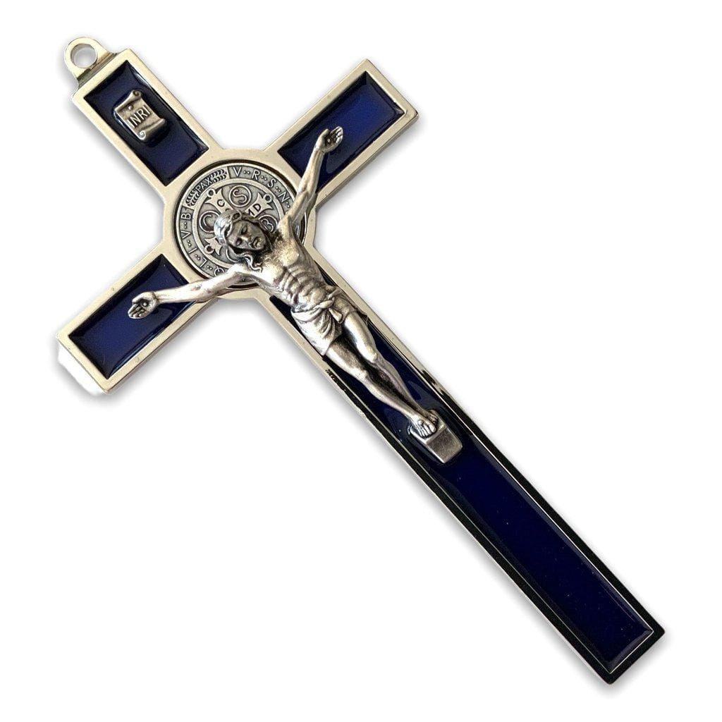 Blue 7.5" St. Benedict Cross Crucifix -Exorcism -Saint -Blessed -San Benito-Catholically