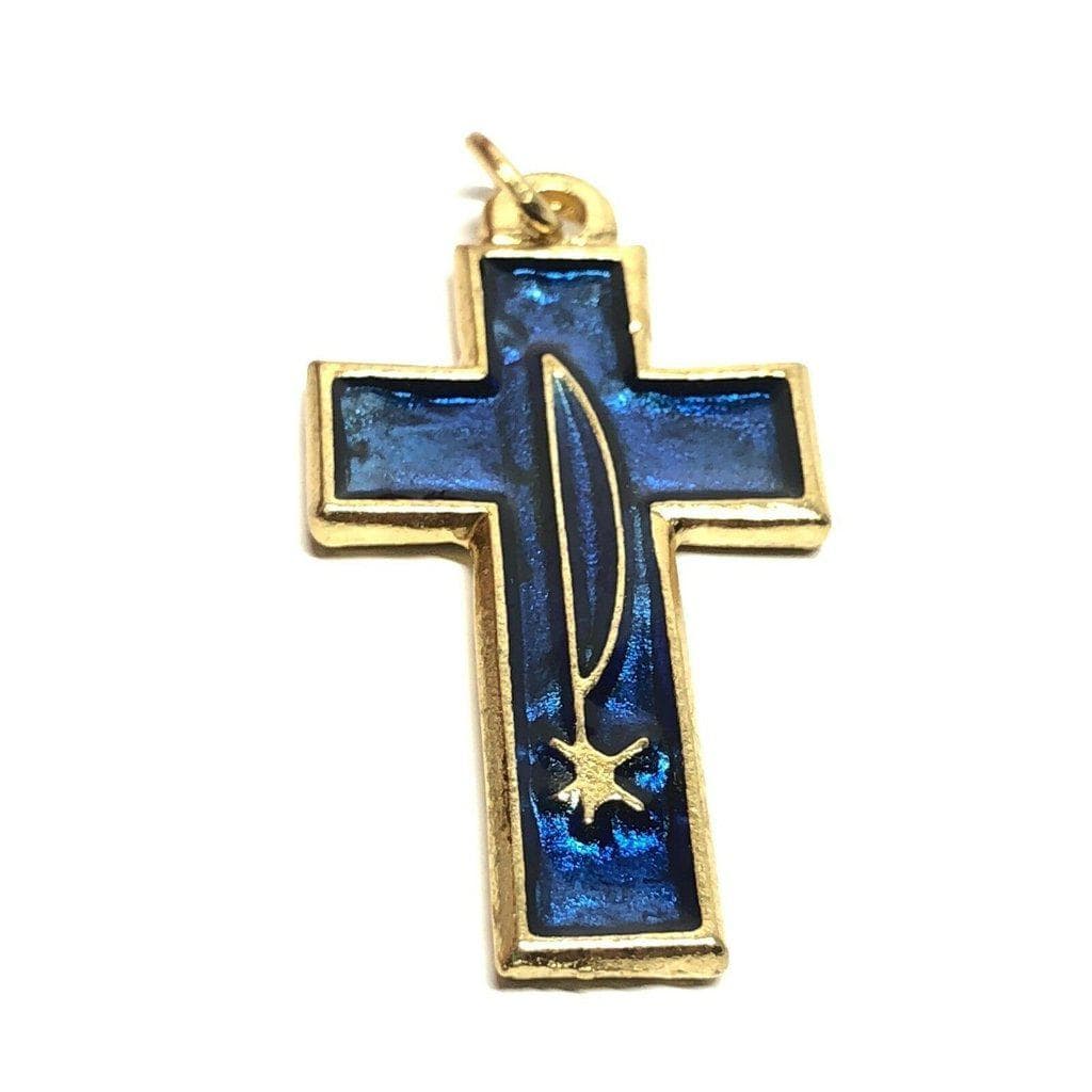 Blue Chi-Rho Dove Cross - Brass & Enamel Crucifix - Blessed by Pope - Catholically