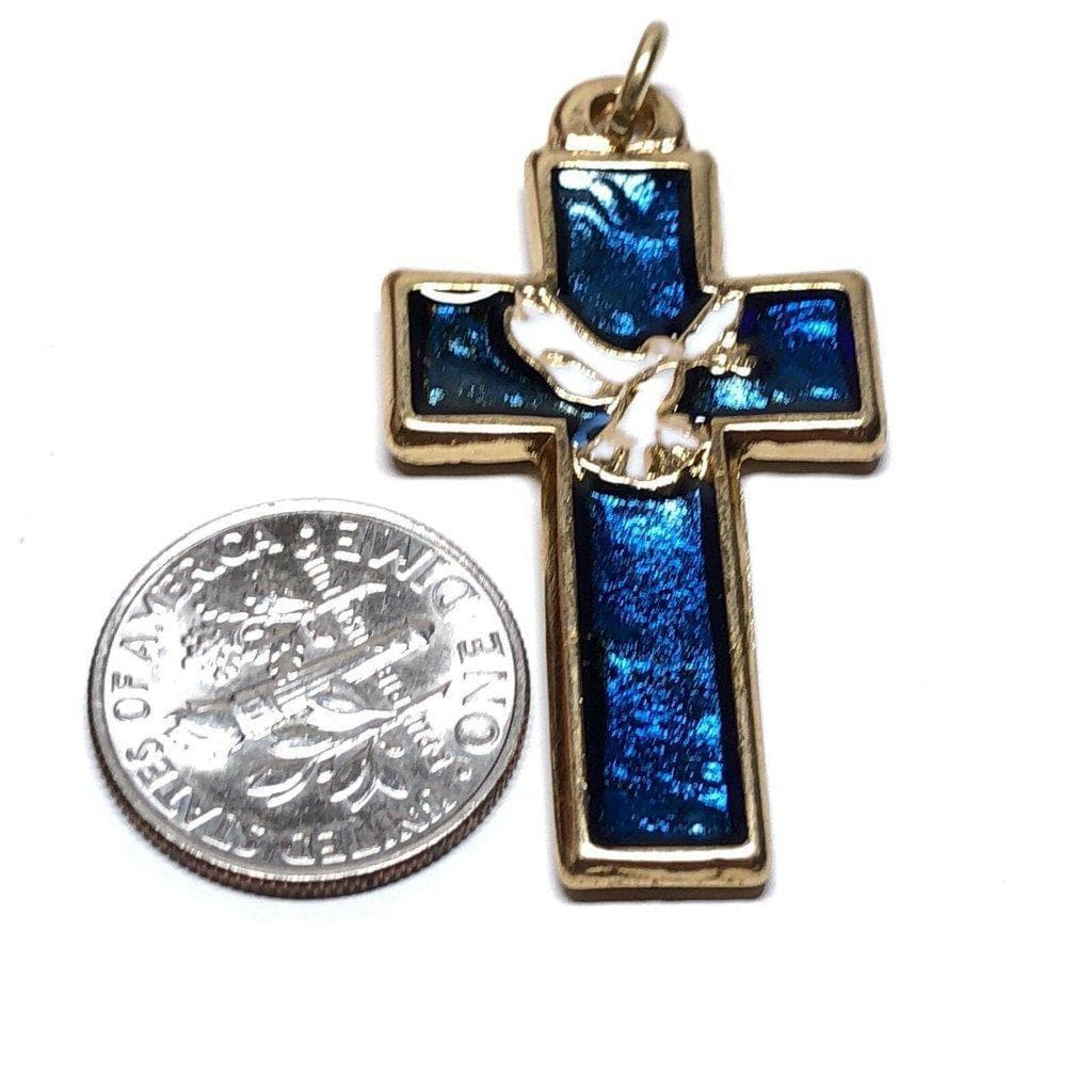 Blue Chi-Rho Dove Cross - Brass & Enamel Crucifix - Blessed by Pope - Catholically