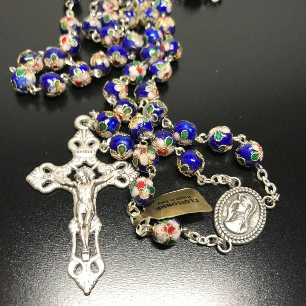 BLUE Cloisonne - Christian Rosary Blessed by Pope - Prayer Beads - Rosario - Catholically