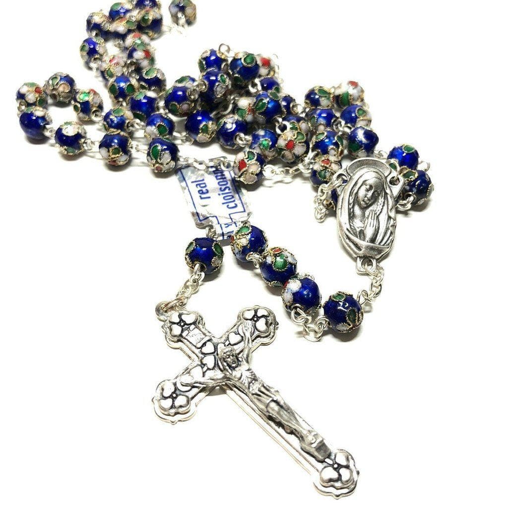 BLUE Cloisonne Rosary Blessed by Pope - prayer beads - Catholically
