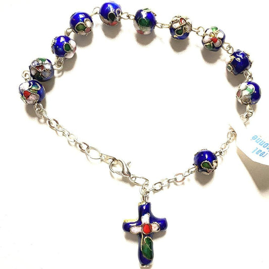 Blue Cloisonne Rosary Bracelet Blessed By Pope On Request-Catholically
