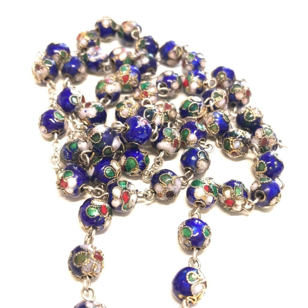 BLUE Cloisonne Rosary - St.John Paul II w/ Ex-indumentis relic medal -Blessed - Catholically