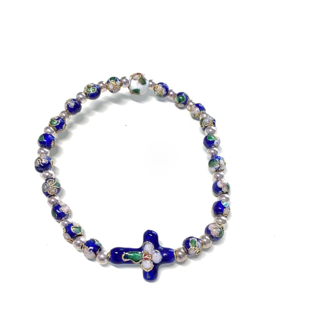 Blue Stretch Bracelet Cloisonne - Blessed By Pope - Catholic Bracelet-Catholically