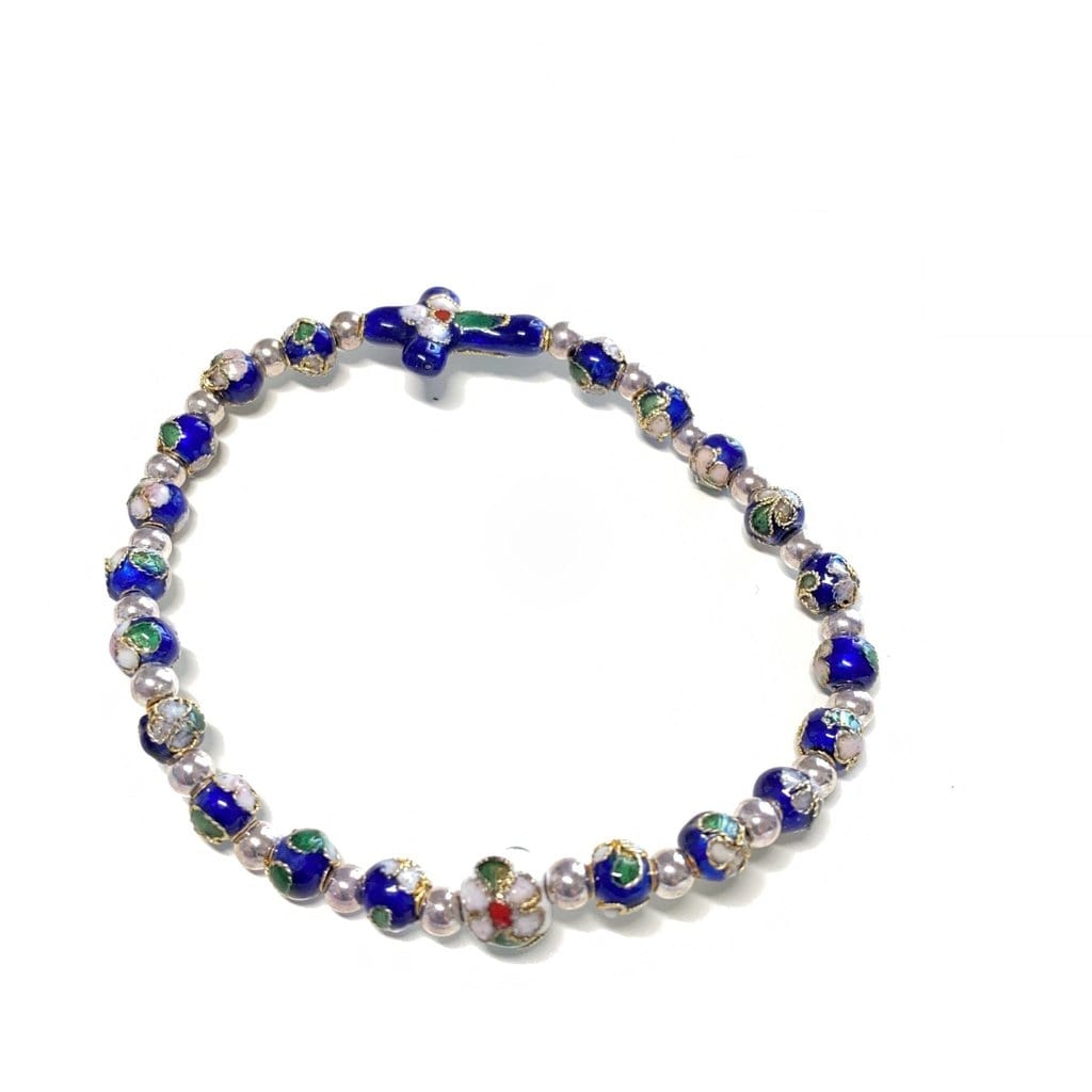 Blue Stretch Bracelet Cloisonne - Blessed By Pope - Catholic Bracelet-Catholically