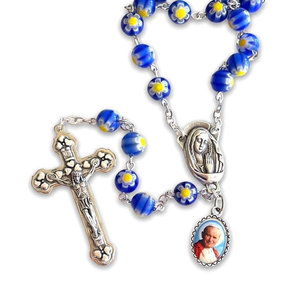 Blue Venetian Glass Murrina - St. John Paul II Relic Rosary-Catholically