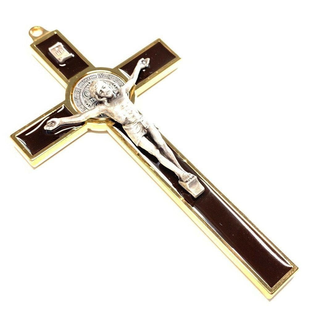 BROWN 5 St. Benedict Cross Crucifix -Exorcism -Saint -Blessed -San Benito - Catholically