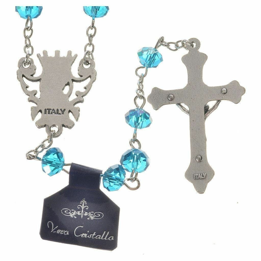 Catholic Virgin Mary Aqua Shiny Crystal Beads Women Rosary Blessed by Pope - Catholically