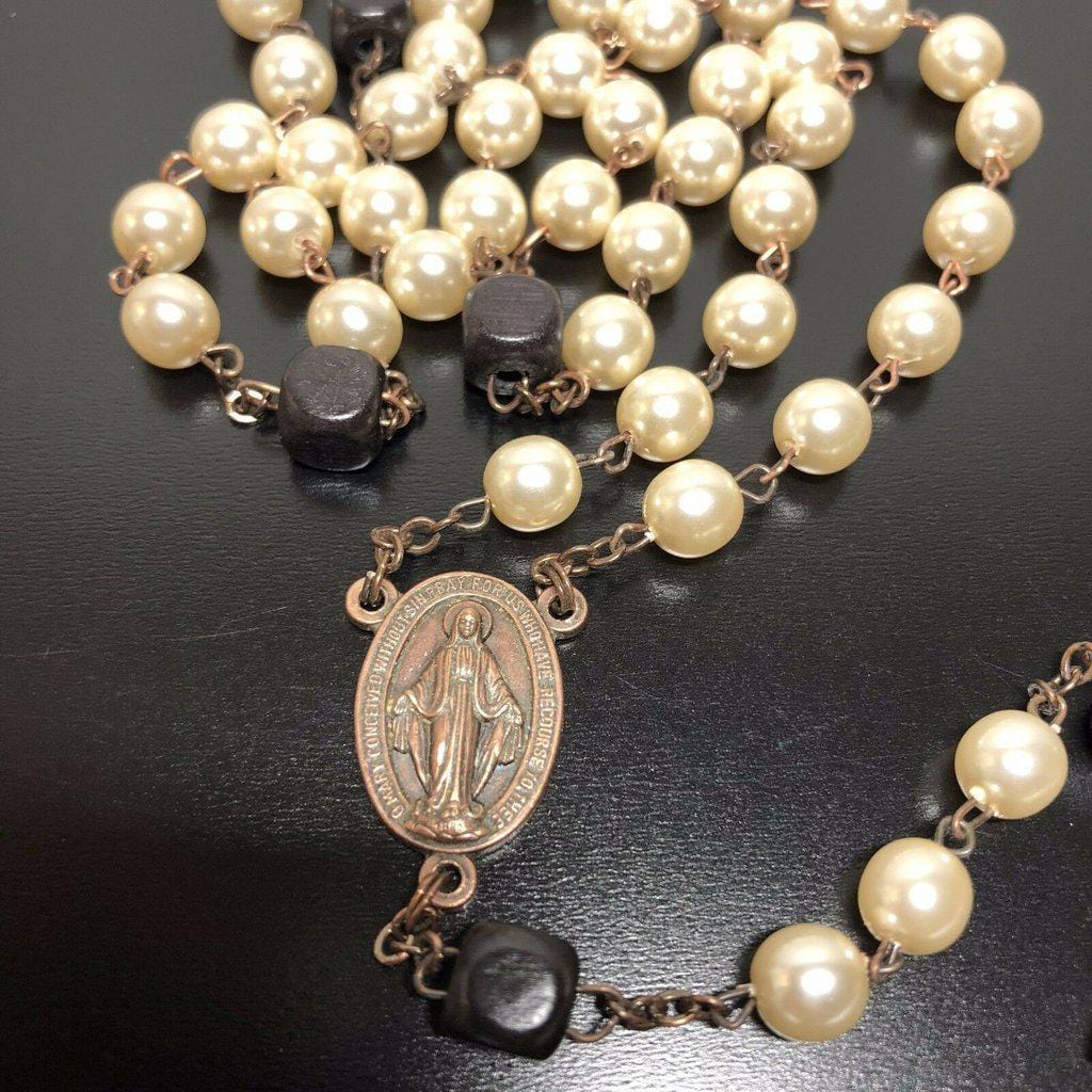 Catholic Virgin Mary Miraculous Medal MOP Mother pearl Rosary Blessed by Pope - Catholically