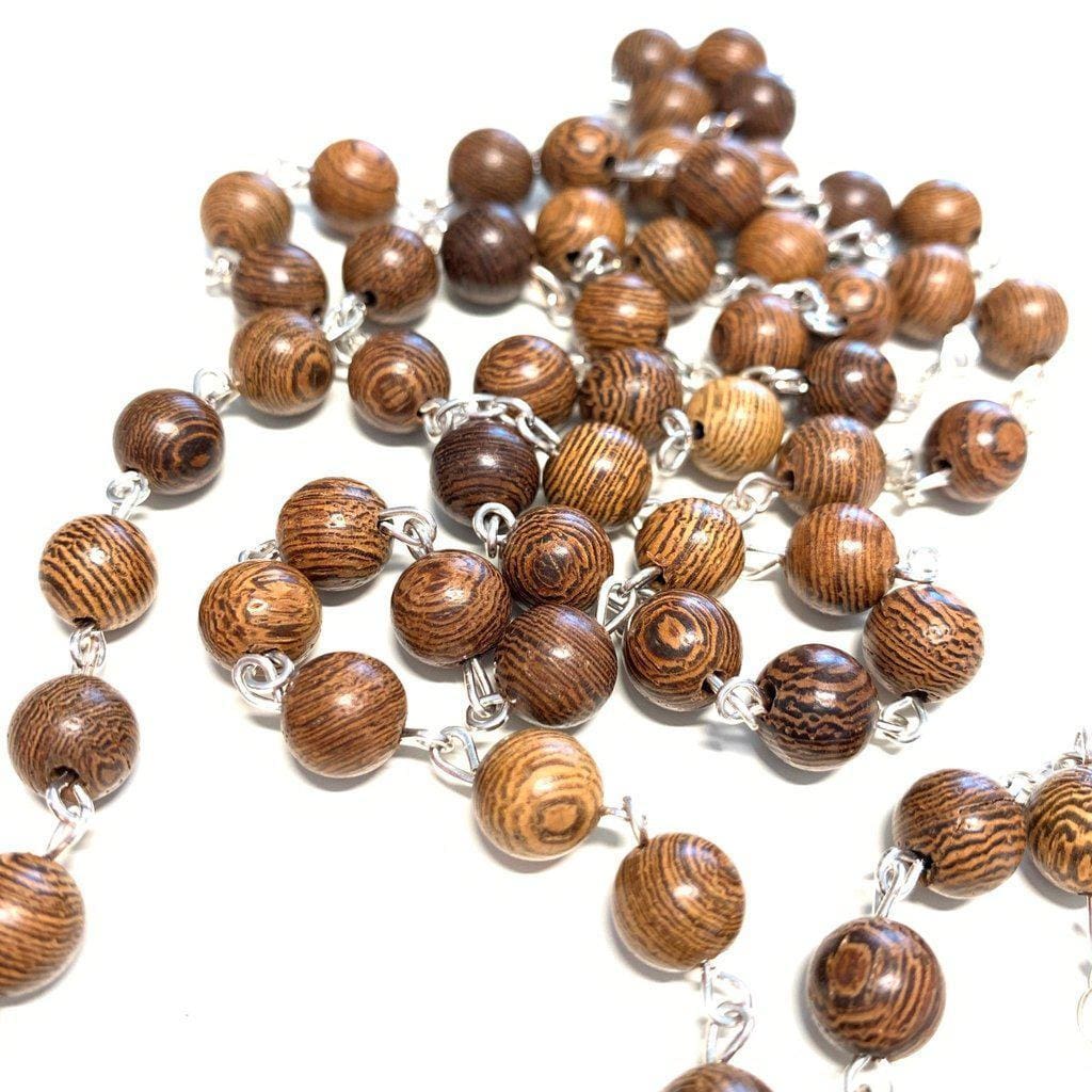 Catholic Virgin Mary Miraculous Medal zebra wood -wooden Rosary Blessed by Pope - Catholically