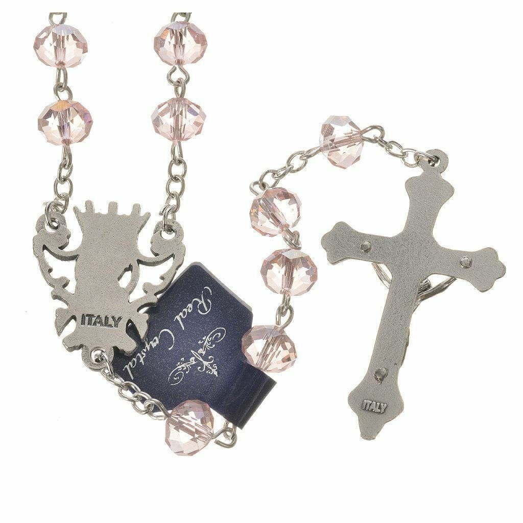 Catholic Virgin Mary Pink Shiny Crystal Beads Women Rosary Blessed by Pope - Catholically