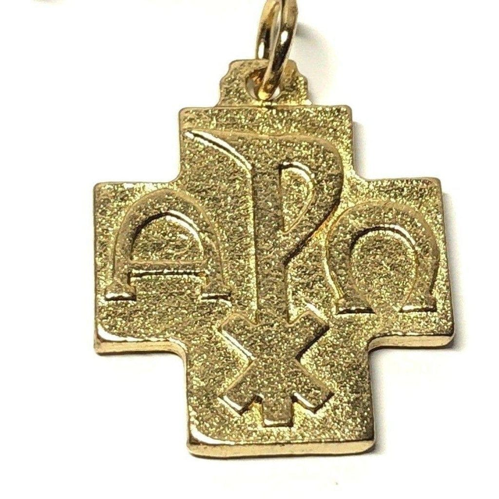 Chi Rho - Cross Blessed by Pope Francis - brass medal - Pendant - Catholically