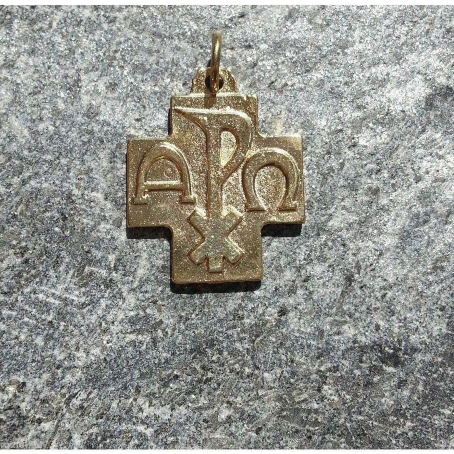 Chi Rho - Cross Blessed by Pope Francis - brass medal - Pendant - Catholically