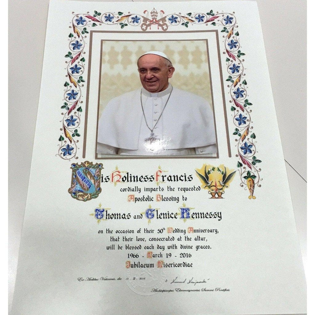 Customized Handwritten Pope Francis Papal Apostolic Blessing -Wedding- Nuns-Catholically