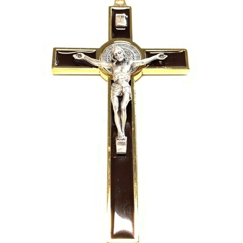 BROWN 5 St. Benedict Cross Crucifix -Exorcism -Saint -Blessed -San Benito - Catholically