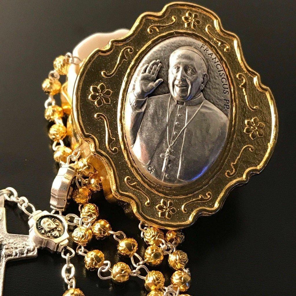 Dedicated To Pope Francis - Tiny Golden Rosary - Blessed By Pope-Catholically