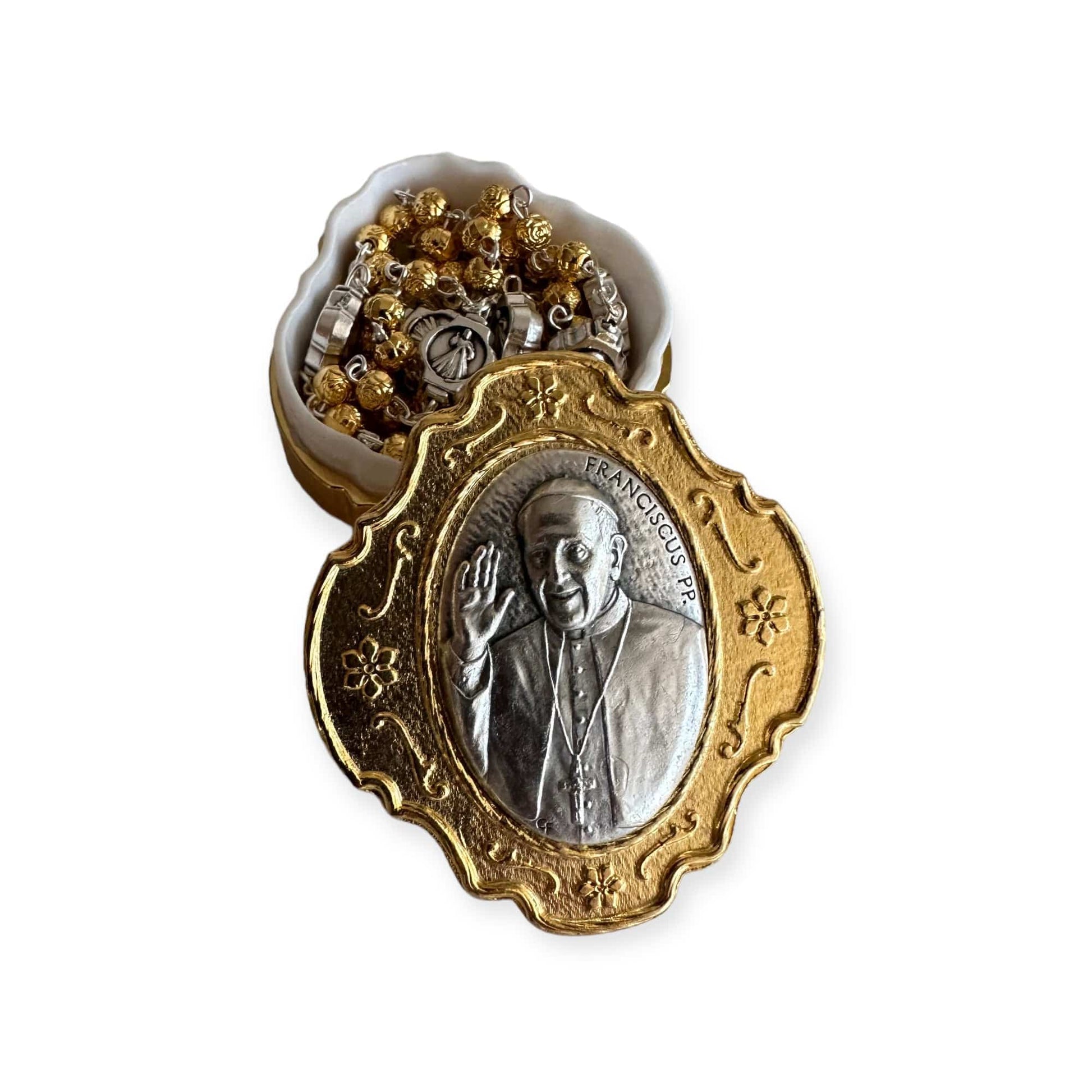 Catholically Rosaries Dedicated To Pope Francis - Tiny Golden Rosary w/ Case - Blessed By Pope