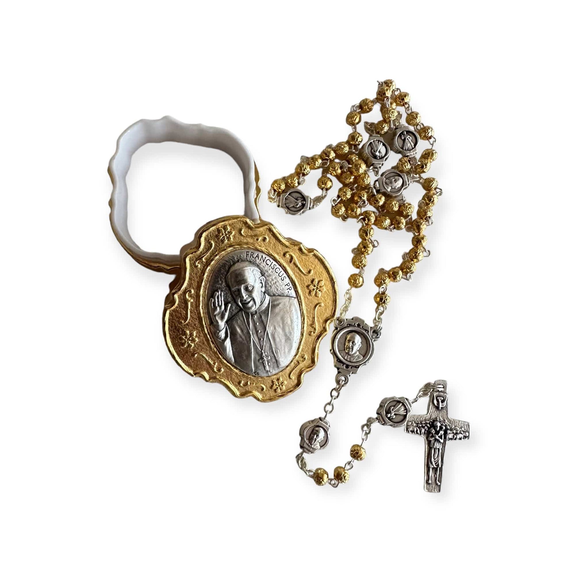 Catholically Rosaries Dedicated To Pope Francis - Tiny Golden Rosary w/ Case - Blessed By Pope