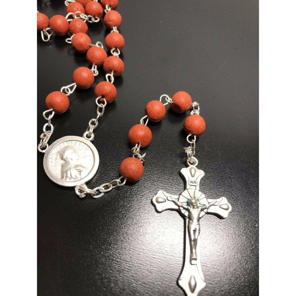 Franciscan Rose Petals Rosary Blessed By Pope St. Francis Assisi - Relic Soil-Catholically