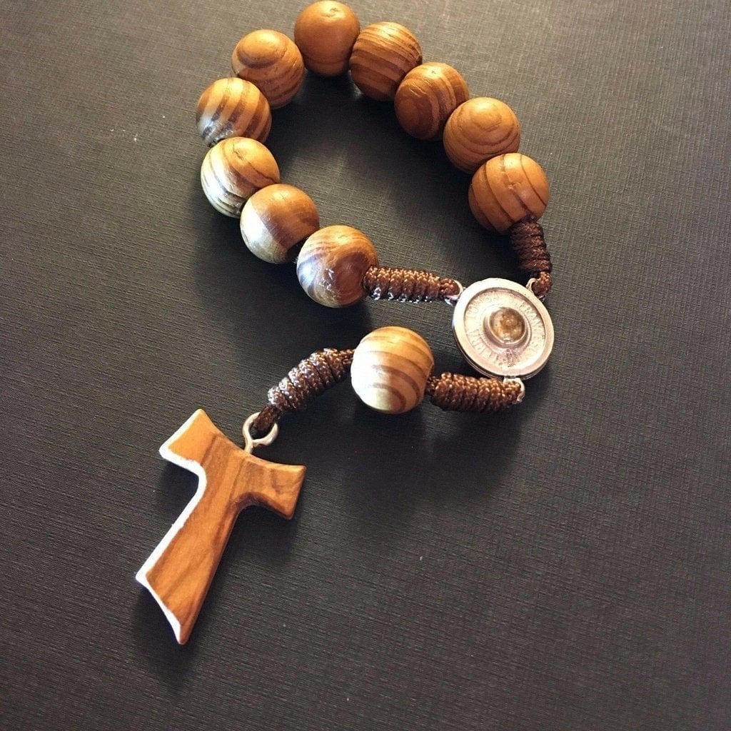 Franciscan Ten Beads Hand Rosary Blessed By Pope St.Francis Relic Soil Tau-Catholically