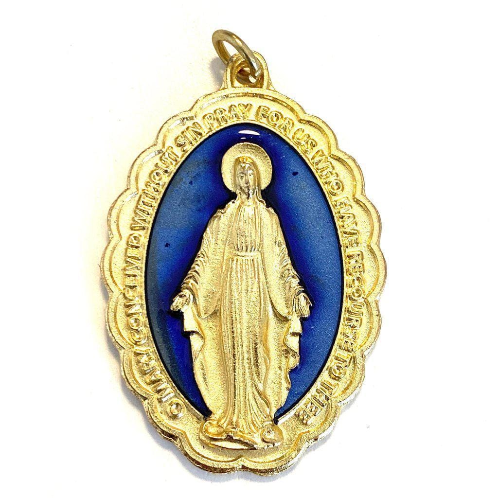 Golden & Enamel 2" Pendant - Blessed Mother Mary Miraculous Medal-Catholically