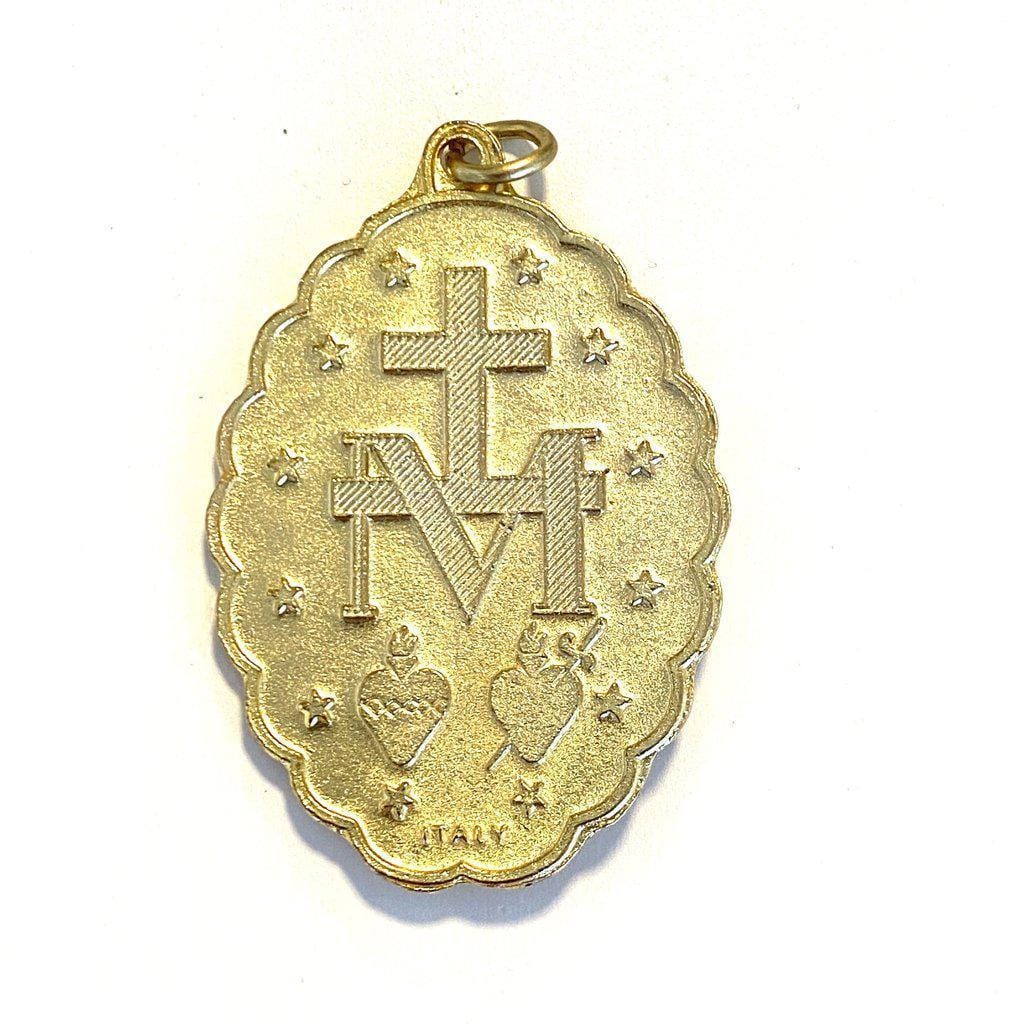 Golden & Enamel 2" Pendant - Blessed Mother Mary Miraculous Medal-Catholically