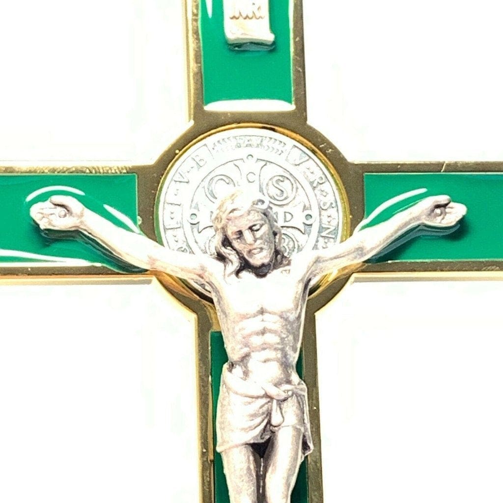 GREEN 5 St. Benedict Cross Crucifix -Exorcism -Saint -Blessed -San Benito - Catholically