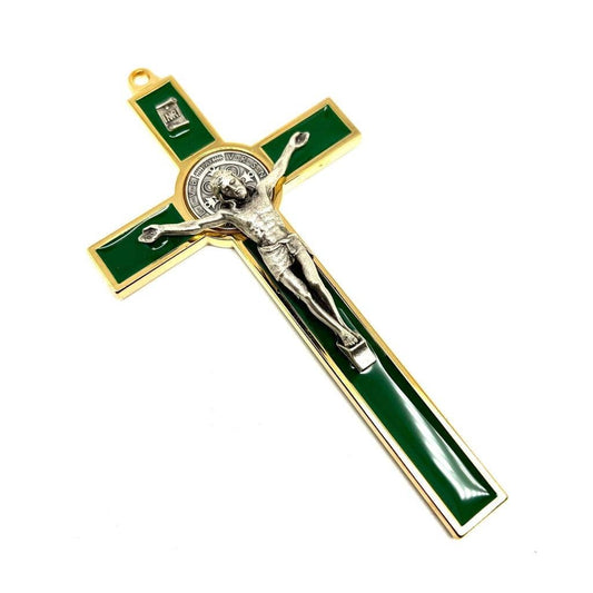 Catholically St Benedict Cross Green 7.5" St. Benedict Crucifix - Cruz de San Benito - Blessed by Pope