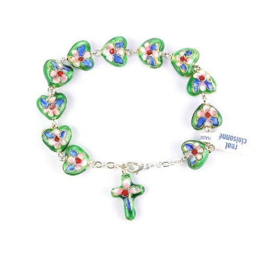 GREEN bracelet Cloisonne Rosary  - Blessed by Pope  w/ COA - Catholically